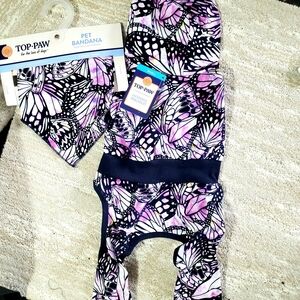 Top Paw Purple, Black & White Butterfly Dog Hoodie & Matching Bandana Set